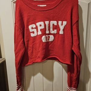 Red 'Spicy 17' Cropped Sweater. NWOT